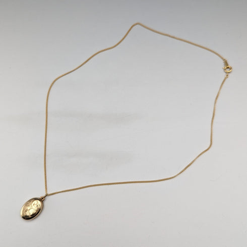 1987 British Vintage 9ct Gold Oval Locket Pendant Necklace